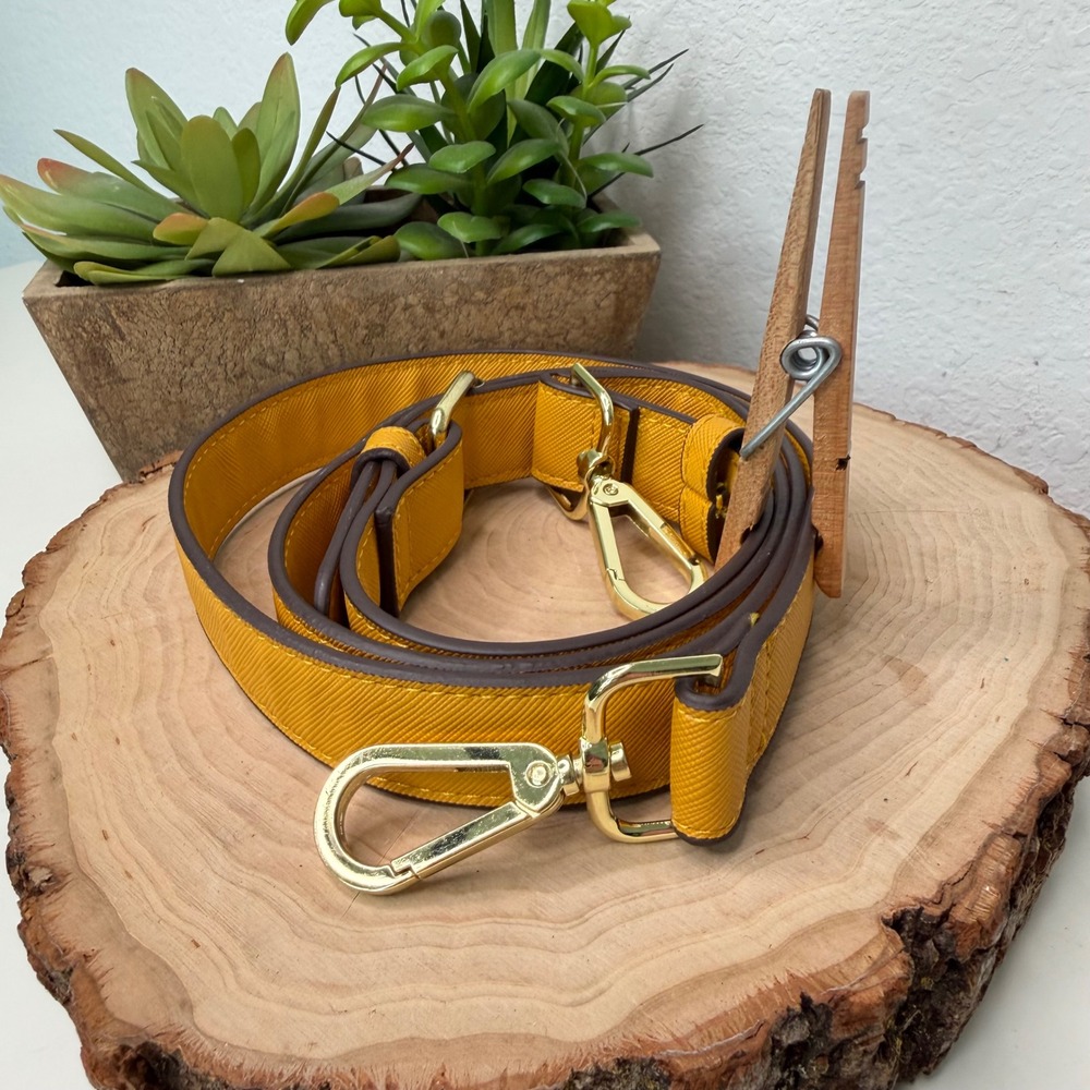 Unbranded Purse Strap Womens Mustard Yellow‎ Faux Saffiano Leather Gold Hardware
